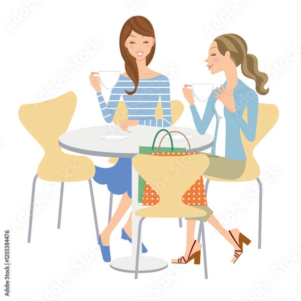 Fototapeta 喫茶店のテーブルを囲ってコーヒーを飲んで会話をする女性