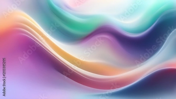 Fototapeta Abstract pastel wave background with smooth, flowing colors in teal, purple, and orange hues.