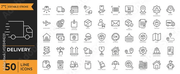 Fototapeta Delivery icon set. editable stroke. Vector illustration