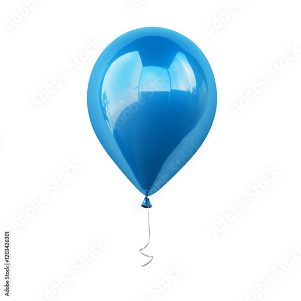 Fototapeta Single blue balloon floating against a colorful striped background,