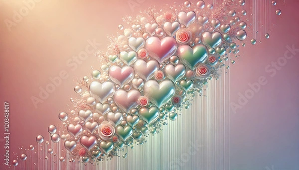 Fototapeta バレンタインの愛と感謝を象徴する背景画像.
結婚式やプロポーズのイメージに最適.
空間を活かしたエレガントな背景.
特別な日のための温かなデザイン.
ハートと自然が融合したデザイン.
カード、招待状、ウェルカムボードに最適化したデザイン.
記念日を彩る特別なデザイン.
generated by AI.
