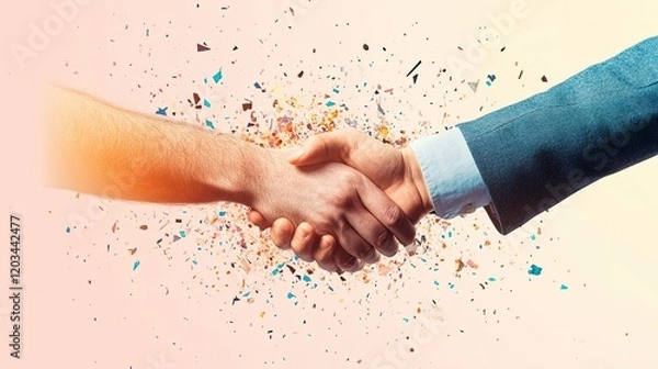 Fototapeta Entrepreneurs celebrating partnership agreement, confident exchange, mutual success, professional environment, dynamic interaction, strategic collaboration
