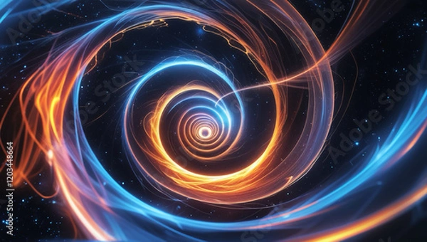 Fototapeta Vortex energy flow and an abstract energy tunnel in space. Glow portal, energy hole, circular spinning, and black hole in space.