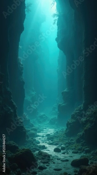 Fototapeta Glowing Underwater Trench with Ancient Ruins