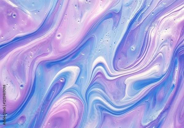 Fototapeta A holographic liquid metal design swirls in shades of purple, blue, and pink, creating a mesmerizing, futuristic background with fluid, wavy shapes.