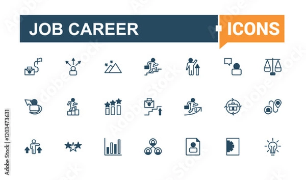 Fototapeta Job Career line icons set. Related to work, winner, achievement, business, person, manage and more. Set of line pictogram. Vector line and solid icons.