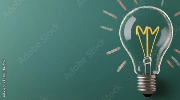 Fototapeta Bright Idea Glowing Lightbulb Chalkboard Background. AI Generated