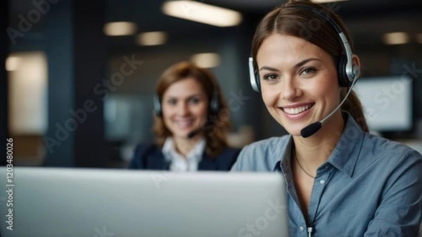 Obraz Smiling_Customer_Support_Agent_Using_Laptop
