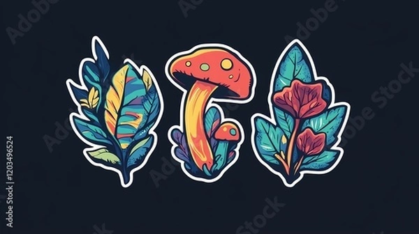 Obraz Vibrant Mushroom and Floral Designs Digital Art Prints