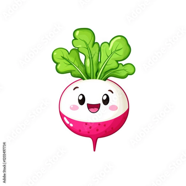 Fototapeta Cute Flat Design Illustration of a Radish with Happy Expression