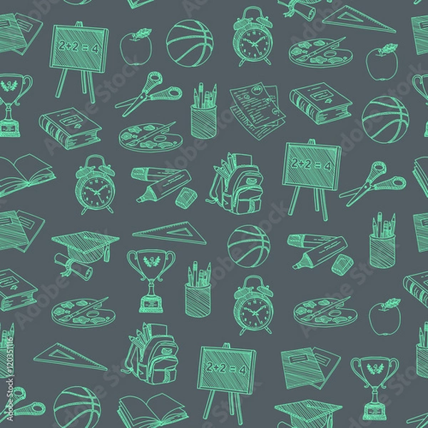 Fototapeta HAND-DRAWN vector illustrations set - school (seamless pattern background)