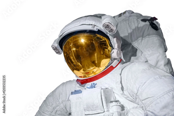 Fototapeta Working spacesuit against white isolated background closeup