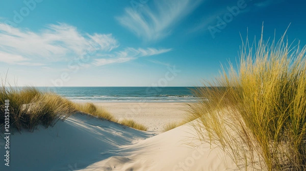 Fototapeta Sand Beach with Azure Ocean and Sunny Sky for Relaxing Tropical Vacation