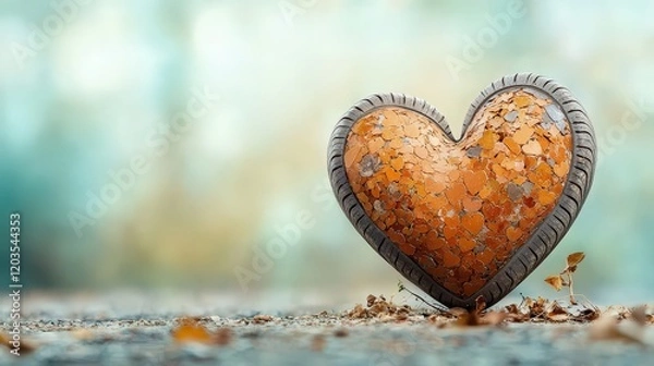 Fototapeta A heart shaped car tire complete with treads and sidewalls, created by a skilled artist using recycled rubber materials to bring a touch of love to any vehicle.