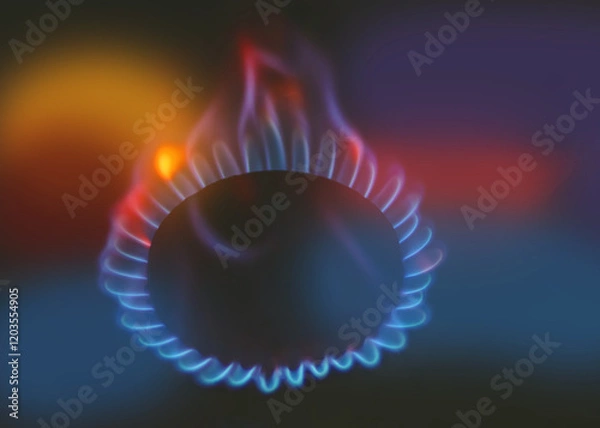 Fototapeta A gas burner on a dark background. Burning gas.
