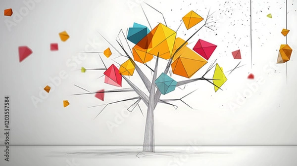 Fototapeta A tree made of colorful shapes is shown in a white background. generated using AI