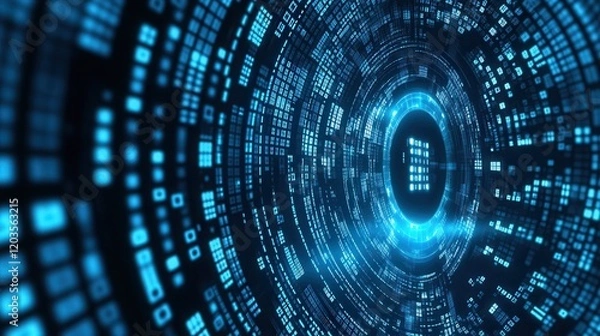 Fototapeta a virtual shield icon deflecting binary code attacks, representing advanced cybersecurity measures in action. 