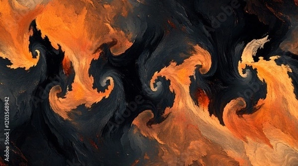 Fototapeta Abstract swirling fiery orange and dark gray fractal art. AI Generated