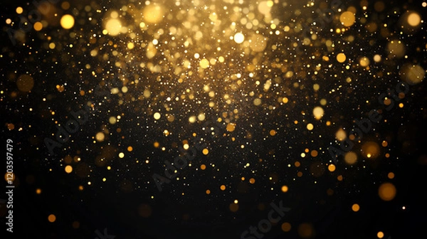 Obraz 黒背景に金色の光の粒子が降り注ぐ祝福用背景画像としてリアルに描いたAI生成画像