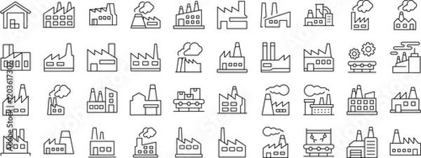 Fototapeta Factory Line Icon Pack. Outline Signs for Graphic and Web Design, Apps, Adverts, Various Cards