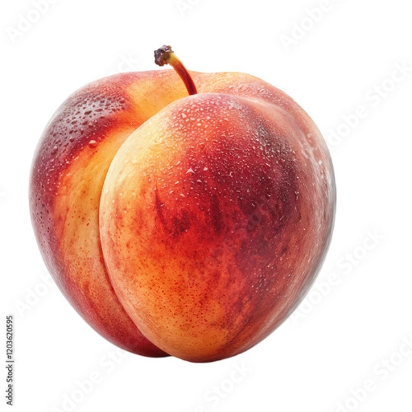 Fototapeta A single, ripe nectarine with a dewy skin and golden hues.