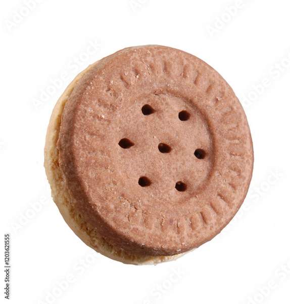 Fototapeta Chocolate vanilla cookie isolated on transparent layered background.