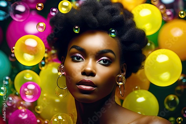 Obraz Model with Bubblesaround Her Haead. Generative AI, non-existent person.	