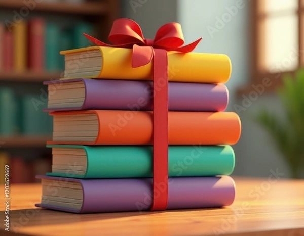 Obraz stack of books with a red bow