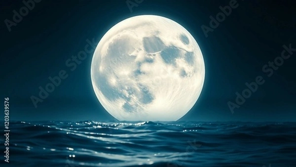 Fototapeta A monumental gleaming full moon with every crater and texture meticulously rendered hangs low in a s