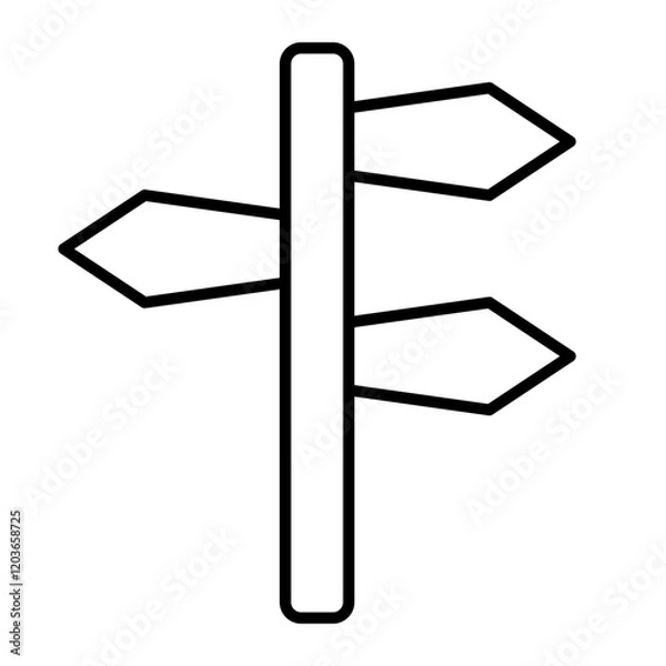Fototapeta Direction Signpost Icon: A simple line drawing illustration of a classic directional signpost, pointing in three directions. This icon represents guidance, navigation, and choices.