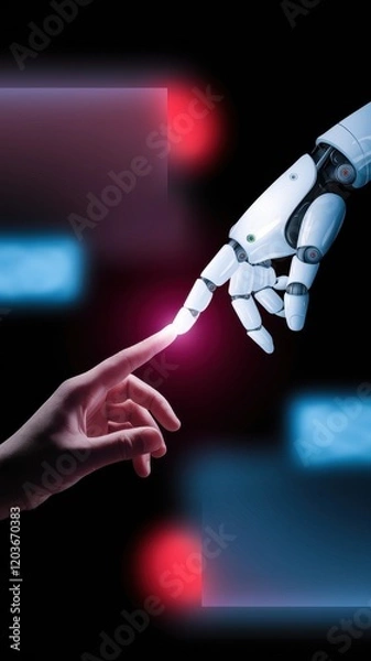 Fototapeta Robot hand is touching a human hand