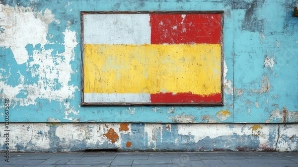 Fototapeta Weathered Wall with Faded Painted Rectangles, Abstract Textures and Rough Surface.