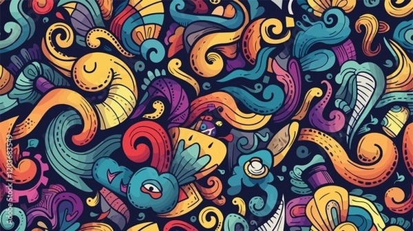Fototapeta Vibrant Doodle Seamless Pattern Vector Illustration