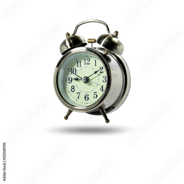 Fototapeta Vintage analog alarm clock isolated on white background.