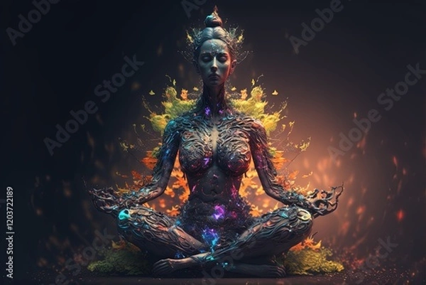 Obraz Meditating Woman. Generative AI, non-existent person.	