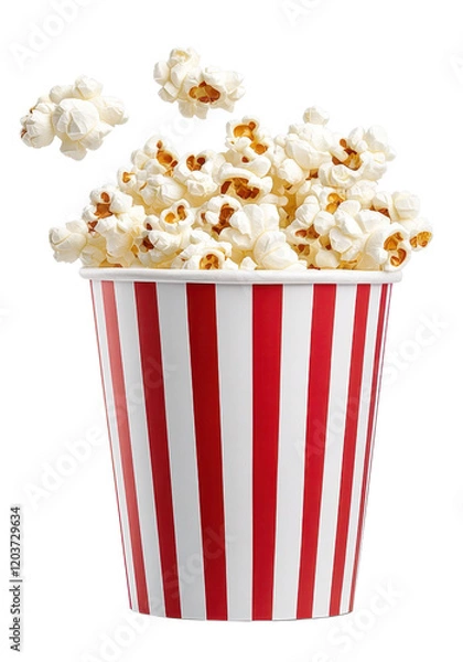 Fototapeta Fresh popcorn in a striped container.