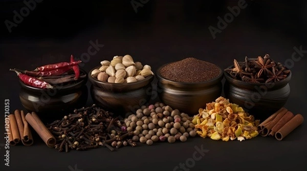 Obraz Different Spices on black background