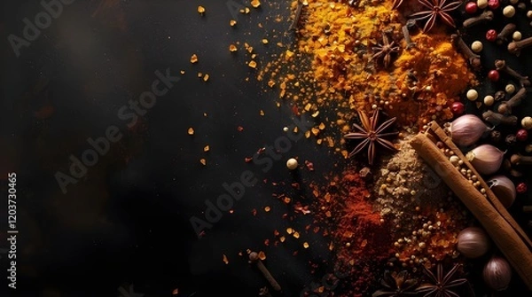 Obraz Different Spices on black background
