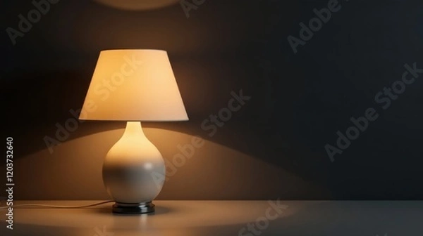 Fototapeta Illuminated Table Lamp Casting Warm Light in a Dark Room