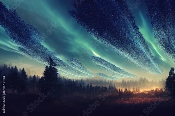Obraz Sky with Aurora Borealis. Generative AI.	