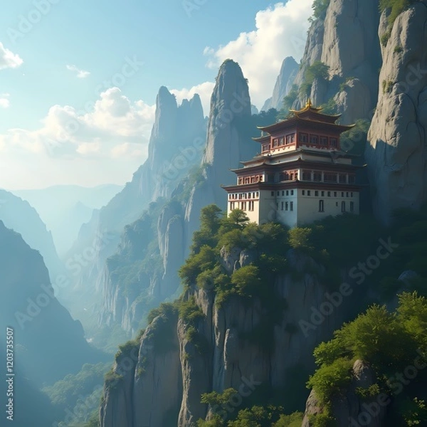 Fototapeta Cliffside monasteries, seemingly defying gravity and time