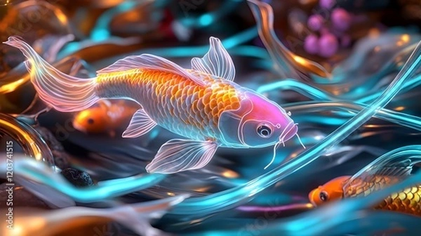 Fototapeta neon koi fish abstract art background - abstract art