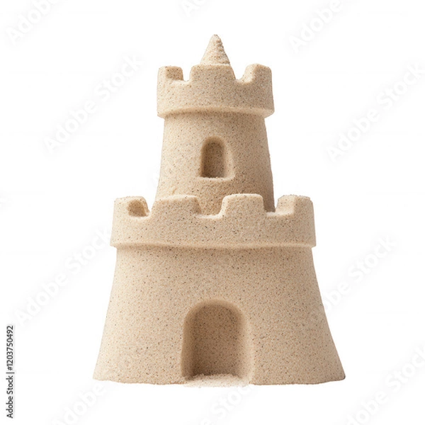 Fototapeta A playful sandcastle crafted with attention to detail for summer fun., isolated on a transparent background.
