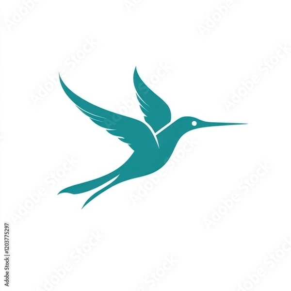 Fototapeta Teal hummingbird in flight, simple graphic, nature theme, digital art, stock image