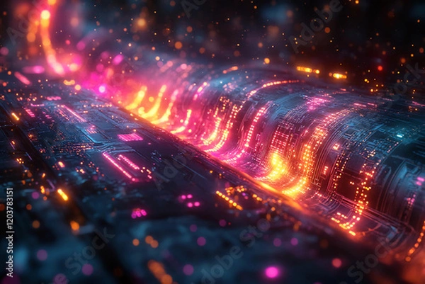 Fototapeta Cybernetic Transistor: Data Flow Through a Futuristic Integrated Circuit