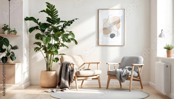 Fototapeta Modern Scandinavian and Minimalist Living Spaces with Cozy and Airy Designs