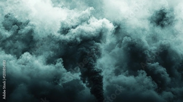 Obraz Dark plumes of smoke rising into the sky, creating a moody and dramatic atmosphere