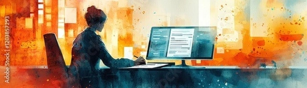 Fototapeta Tax Advisor Consultation Modern Office Professional Workspace Urban Environment Focused Viewpoint Client Guidance