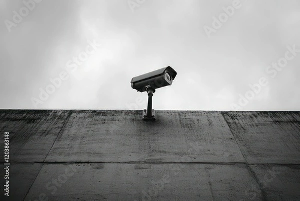 Obraz Sleek Security Camera Mounted on Urban Wall
