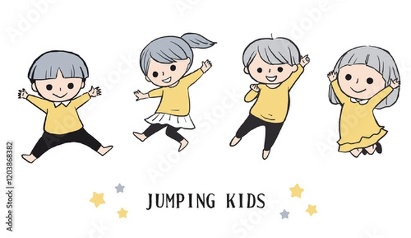 Obraz ジャンプする子どもたちのイラストセット素材
